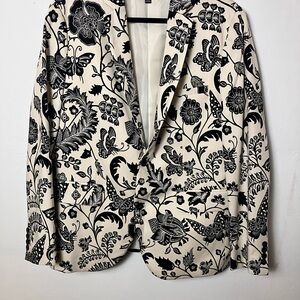 INC International Concepts Cream and Black Patterned Blazer